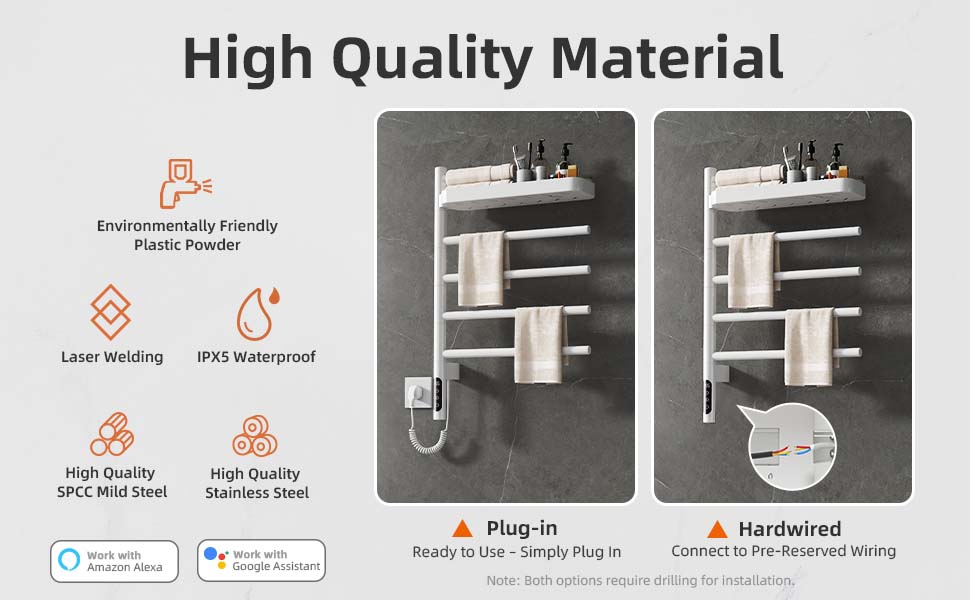 SIOYIE Smart Rotating Heated Towel Rack For Bathroom, Wall-Mounted Electric Towel Dryer With Swivel Bars & Shelf, Smart Timer, Low Carbon Steel, Plug-in/Hardwired, Towel Warmer With Wi-Fi App Control_voghion.com